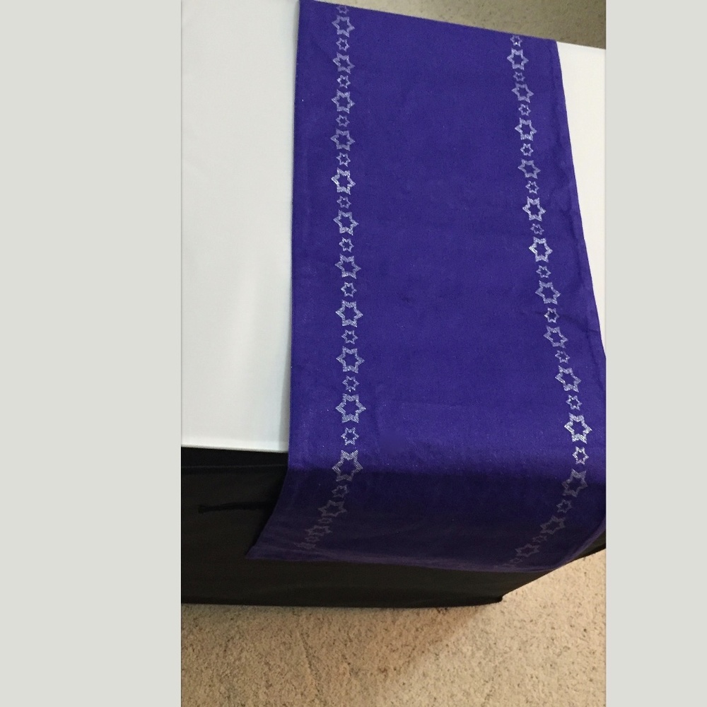 Hanukah Table Runner- Blue Fabric w/ Silver Stars